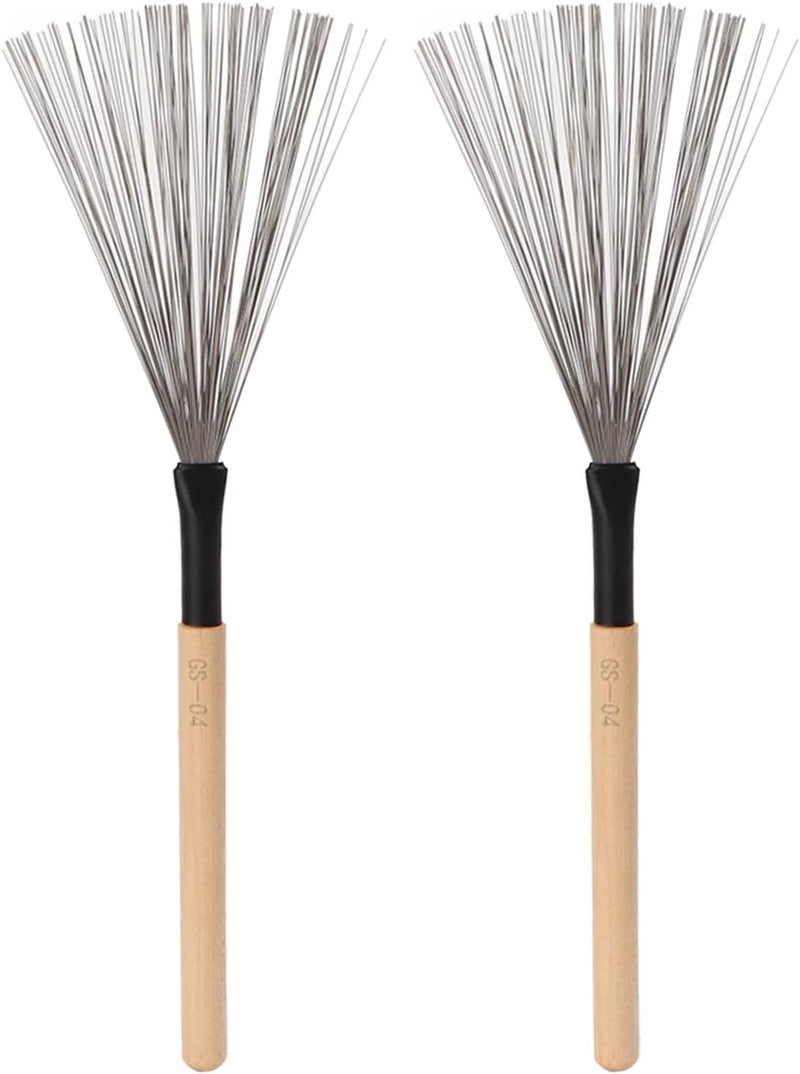 Moofey 1 Pair Drum Brushes, Maple Wooden Handle Steel Wire Brushes, Drum Accessories for Drummers, Beginners, Rock Band, Jazz Folk - Image 1
